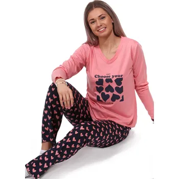 Dámské pyžamo Růžové i tmavě modré srdíčkové pyžamo pro ženy či dívky z Lyocellu 1B2204 růžová s
