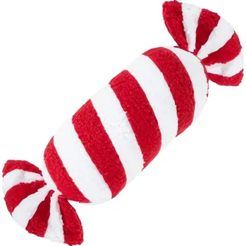 plyšák Ruhhy 27031 Vánoční dekorativní polštář ve tvaru bonbonu 30 x 15 cm, červenobílý