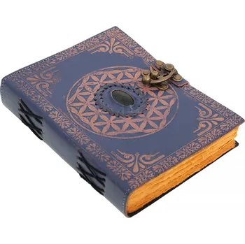 Karnevalový kostým Leather Journals Modrý kožený grimoár „Květ života“ s drahokamem