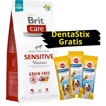 Krmivo pro psa Brit Care Sensitive Venison & Potato 12kg + 3x DentaStix GRATIS