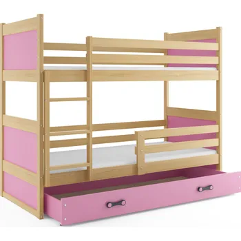 Dětská postel SMB Dětská patrová postel se šuplíkem RICK 3, 90x200 cm Dekor: Borovice, Barva šuplíku: Růžová