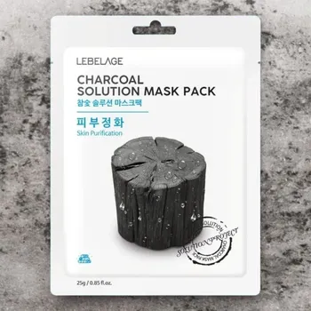 Pleťová maska LEBELAGE - Charcoal Solution Mask Pack - Čisticí plátýnková maska s černým uhlím - 25 g