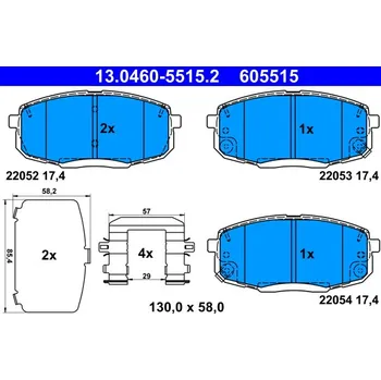 Brzdová destička Sada brzdových destiček, kotoučová brzda ATE 13.0460-5515.2