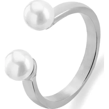 Módní doplněk Troli Otevřený ocelový prsten s pravými perlami VAAXA357S + 2 měsíce na vrácení zboží