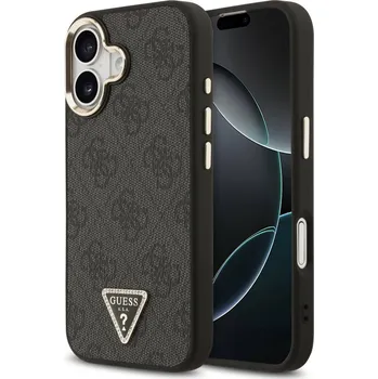 Pouzdro na mobilní telefon Zadní kryt Guess PU Leather 4G Triangle Logo Gold Frame MagSafe pro iPhone 17 Black