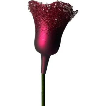 Vánoční ozdoba Koulier Skleněná foukaná ozdoba tulipán růžový matný, 1 ks