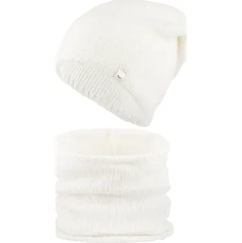 Čepice Dámský zimní set WROBI - čepice a tunel, bílé barvy 7100440-11