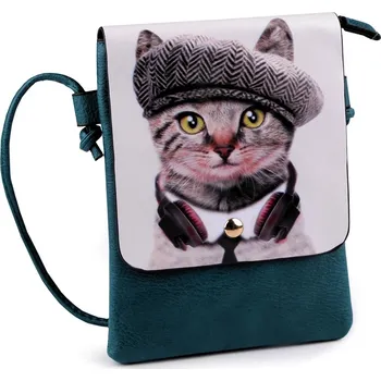 Kabelka Charm Malá crossbody kabelka s kočičkou s čapkou, modrozelená