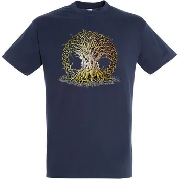 Pánské tričko panske-levne-bavlnene-tricko-digi-potisk-keltsky-strom Barva: Navy - tmavě modrá, velikost: L
