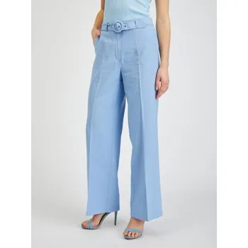 Světle modré dámské široké kalhoty s páskem