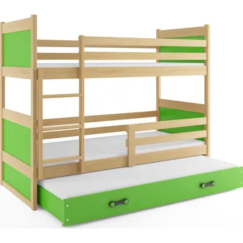Dětská postel SMB Dětská patrová postel s přistýlkou RICK 4, 90x190 cm Dekor: Borovice, Barva šuplíku: Zelená