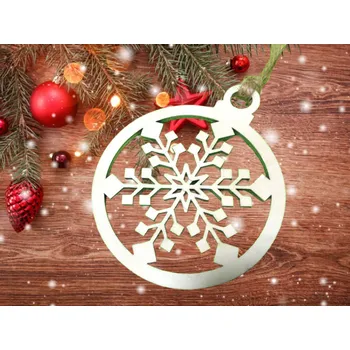 Vánoční dekorace Dary dřeva Dřevěná baňka - bílá vločka