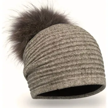 Čepice KRUMLOVANKA Dámská čepice s bambulí W-0081/284M béžová melange