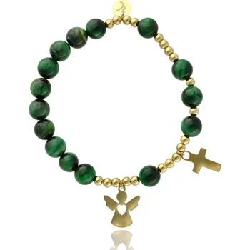 Růženec Yvon Dámský růženec ze zeleného tygřího oka se zlatou symbolikou