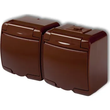 vypínač Karlik Elektrotechnik Zásuvka dvojitá na povrch, hnědá, IP54 KARLÍK - Junior