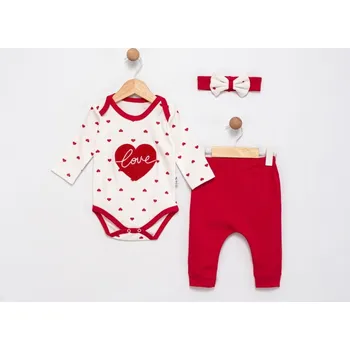 Kojenecká souprava 3dílná dětská souprava Heart– body, kalhoty a čelenka 62/68 (3-6 m)