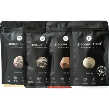 Kampotský pepř černý, červený a bílý + zelený lyofilizovaný (4× 50 g)