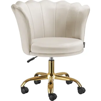 Jídelní set TecTake GmbH 405918 otočná židle stella samet, polstrovaná, dvojitá kolečka - krémová/zlatá