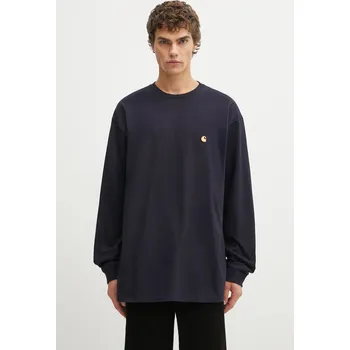 Bavlněné tričko s dlouhým rukávem Carhartt WIP LS Chase T-Shirt, XXL, námořnická modř, 59X