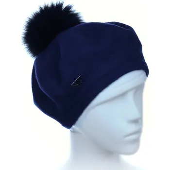Čepice KRUMLOVANKA Dámský baret s bambulí W-0005/161 tmavě modrý