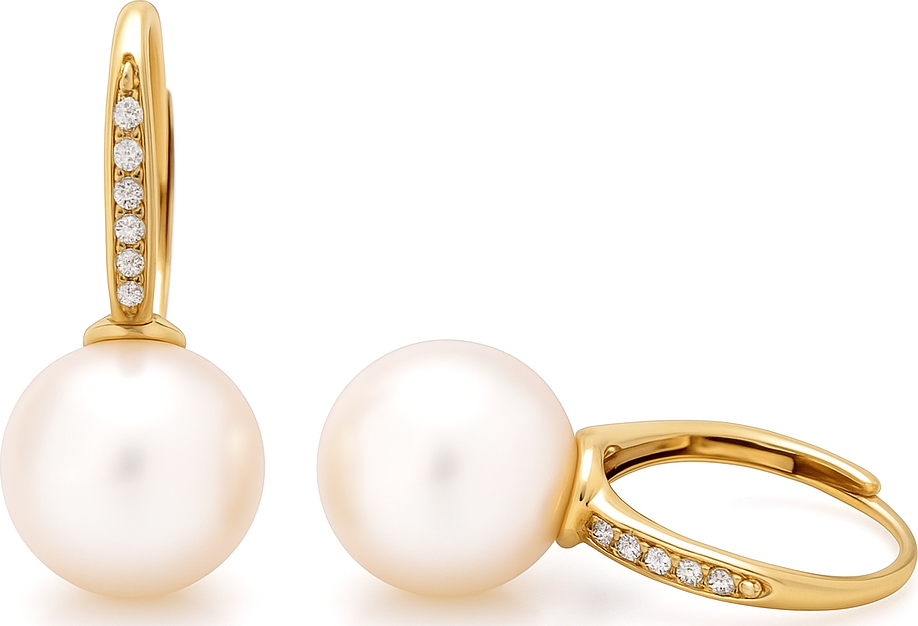 Leru Perlové visací náušnice s perlou a brilianty 10mm 37105