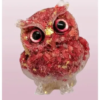 Sovička z korálu, křišťálu a pryskyřice 6 cm