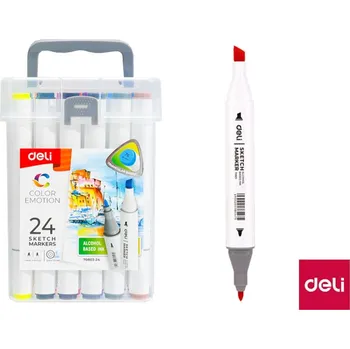 Popisovač Deli skicovací oboustranný Color Emotion, E70801-24, 24 barev