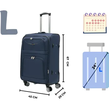 ORLACS 871 Cestovní kufry – tmavě modré barvě | 360° kola | Textilní materiál Velikost: Velký (L)