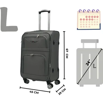 ORLACS 871 Cestovní kufry – v šedé barvě | 360° kola | Textilní materiál Velikost: Velký (L)