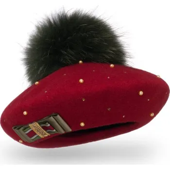 Čepice KRUMLOVANKA Dámský baret s bambulí W-0149/144 vínový