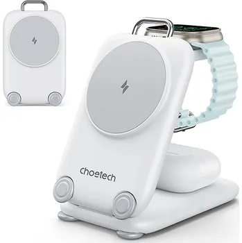 Choetech 3 in 1 Magnetic Unique Travel Wireless Charger Stand for iphone/airpods/Apple watch white
