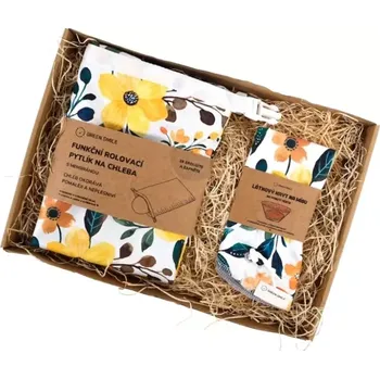 Svačinový box Green Smile Dárkové balení (kapsa na chleba + krytka na ošatku) – Žluté květiny