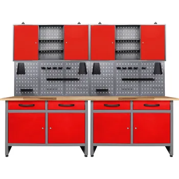 Dílenský stůl OLKIGROUP Dílenský ponk KLASIK II (6dílná sestava, 240 cm), červený 9115