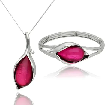 Souprava šperků Luxusní dárkový set náhrdelníku a náramku YVON s efektní růžovou pryskyřicí