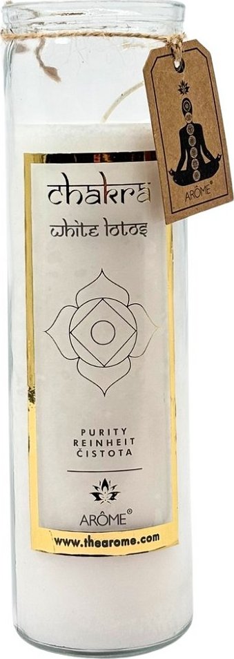 ARÔME Čakrová svíčka 7. Chakra – Sahasrara (Čistota – Korunní čakra), vůně čerstvý len, 320 g