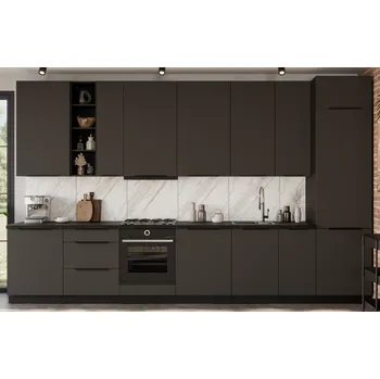 Kuchyňská linka Kuchyňská linka ARIA, sestava B 2, 390 cm, 15 skříněk, grafit​/černá