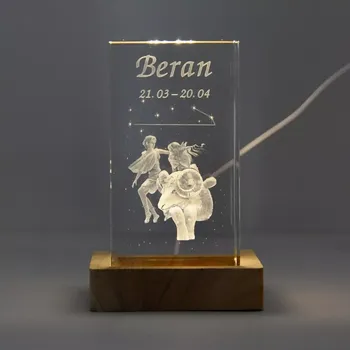 Kosmetická sada 3D znamení - BERAN - dárková SADA s LED podstavcem (Laserované 3D znamení ve skleněném hranolu 60x60x110)