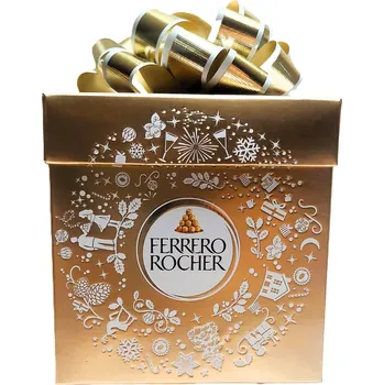 Bonboniéra FERRERO ROCHER - ,,Zlatá krabička-box s mašlí” - čokoládové pralinky s lískovým oříškem 18ks 225g - LIMITOVANÁ VÁNOČNÍ EDICE