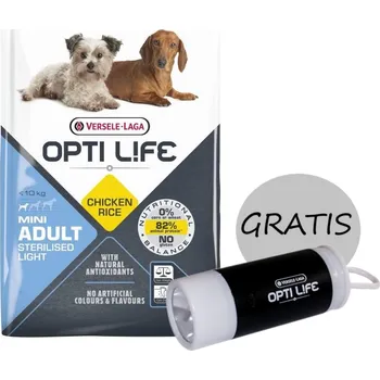 Krmivo pro psa VERSELE-LAGA Opti Life Adult Light Mini 7,5kg + zásobník na sáčky na psí exkrementy s baterkou GRATIS