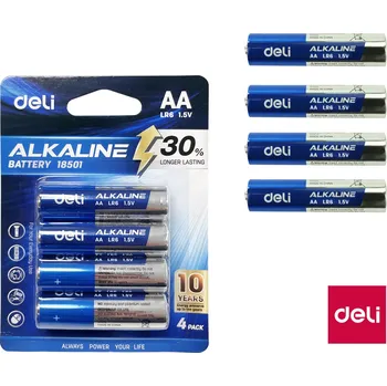 Článková baterie Baterie alkalická AA tužková LR6 4ks blistr DELI E18501