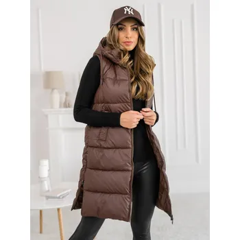 Dámské oblečení Hnědá dámská prodloužená prošívaná vesta Bolf B8212 - 2XL