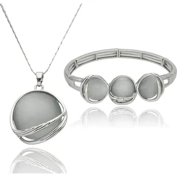 Souprava šperků Luxusní dárkový set náhrdelníku a náramku YVON s pryskyřicí v kouřově šedém tónu