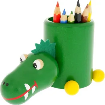 Dřevěná hračka KROKODÝL THEO – dřevěný kalíšek s pastelkami