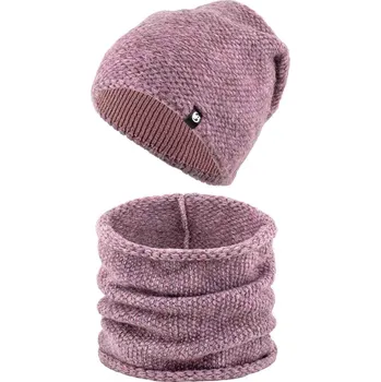 Čepice Dámský zimní set WROBI - čepice a tunel, fialové barvy 7100440-10