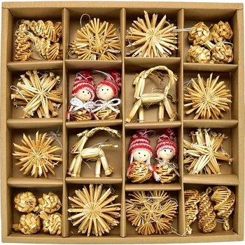 Vánoční dekorace DOMMIO Vánoční ozdoby - slaměné, 56 ks