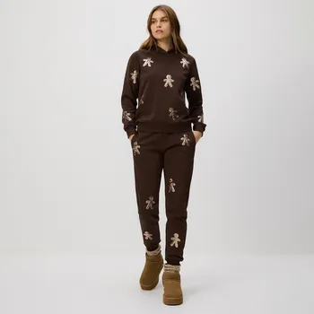 Dámské kalhoty Reserved - Teplákové kalhoty se zdobením - tmavě hnědá - 626GA-89X - 626GA-89X-XXL