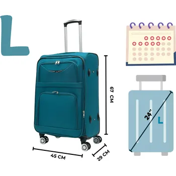 ORLACS 871 Cestovní kufry – tmavě tyrkysové barvě | 360° kola | Textilní materiál Velikost: Velký (L)