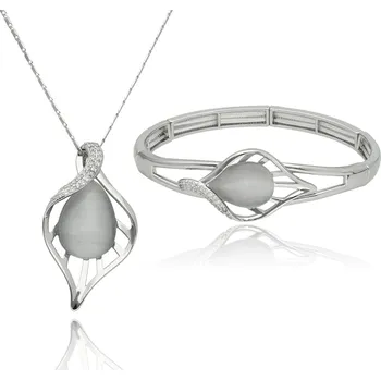 Souprava šperků Dárkový komplet šperků YVON ve tvaru listu s bílým křemenem