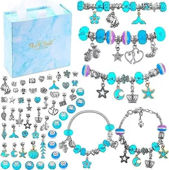 Dětské navlékací korálky TopKing Kreativní sada korálků na výrobu náramků s 72 korálky a 2 šňůrkami