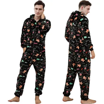 Pánský overall Plyšový domácí overal šedý se zipem a kapucí motiv vánoce Velikost: 2XL